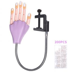 Purple Nail Art Hands Professional Practice Hand With 200Pcs Nail Tip